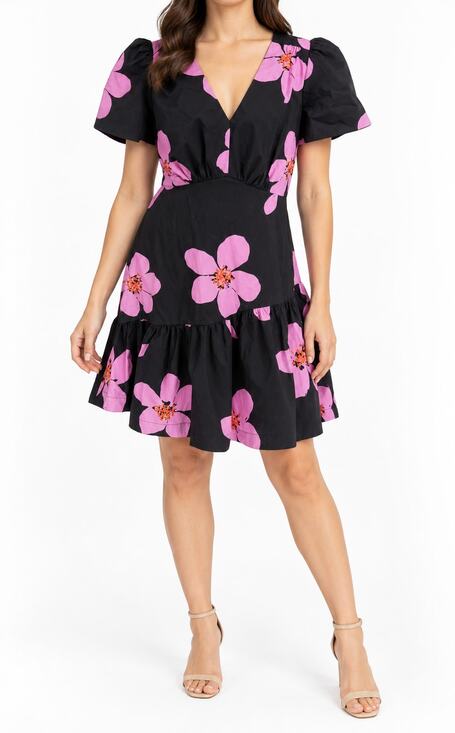 kate spade Dresses & Skirts - Kate Spade Grand Flora Dress Women's 8 Black Pink Floral Cotton Mini V-Neck NWT